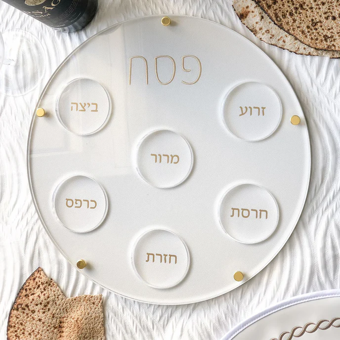 Lucite Seder Plate with Leatherette Backing Gold