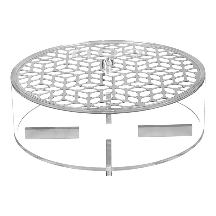 Lucite & Laser Cut Round Matzah Box- Silver