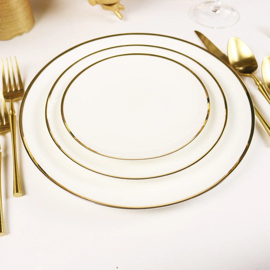 Narrow Gold Rim Dinner Plates - Set of 4