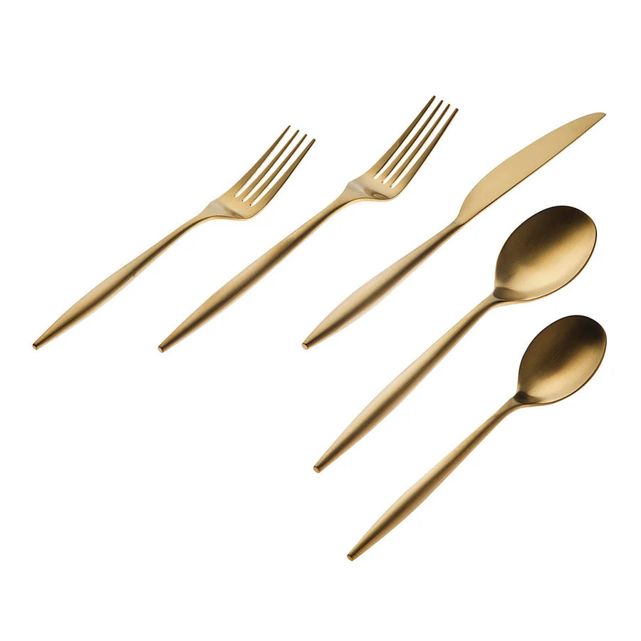 Milano Matte Gold 18/10 Stainless Steel 20 Piece Flatware Set, Service For 4