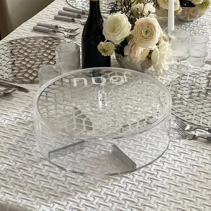 Lucite & Laser Cut Round Matzah Box- Silver