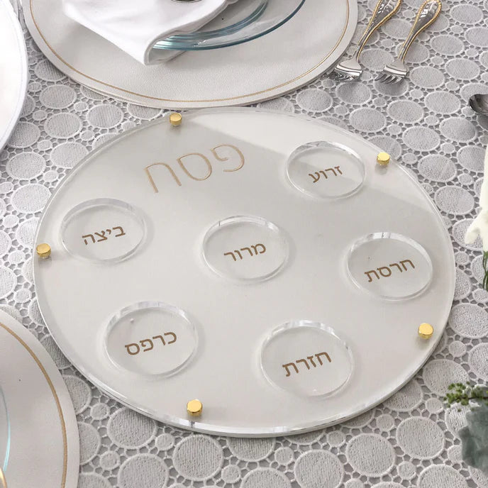 Lucite Seder Plate with Leatherette Backing Gold