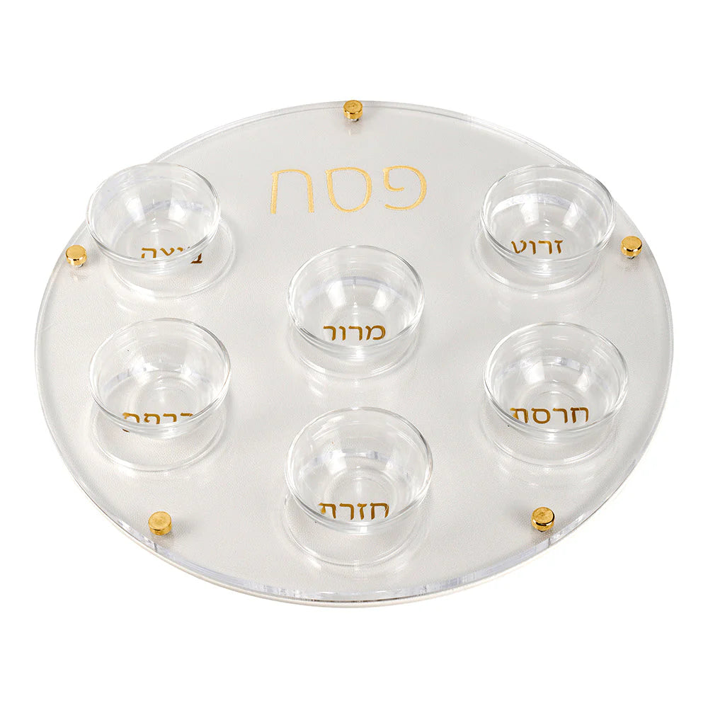 Lucite Seder Plate with Leatherette Backing Gold