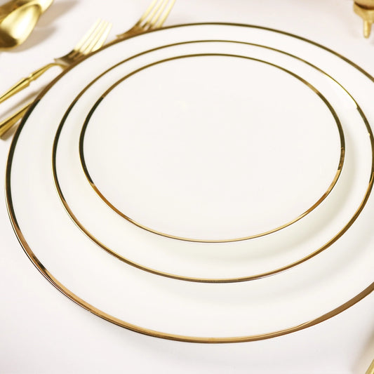 Narrow Gold Rim Dinner Plates - Set of 4